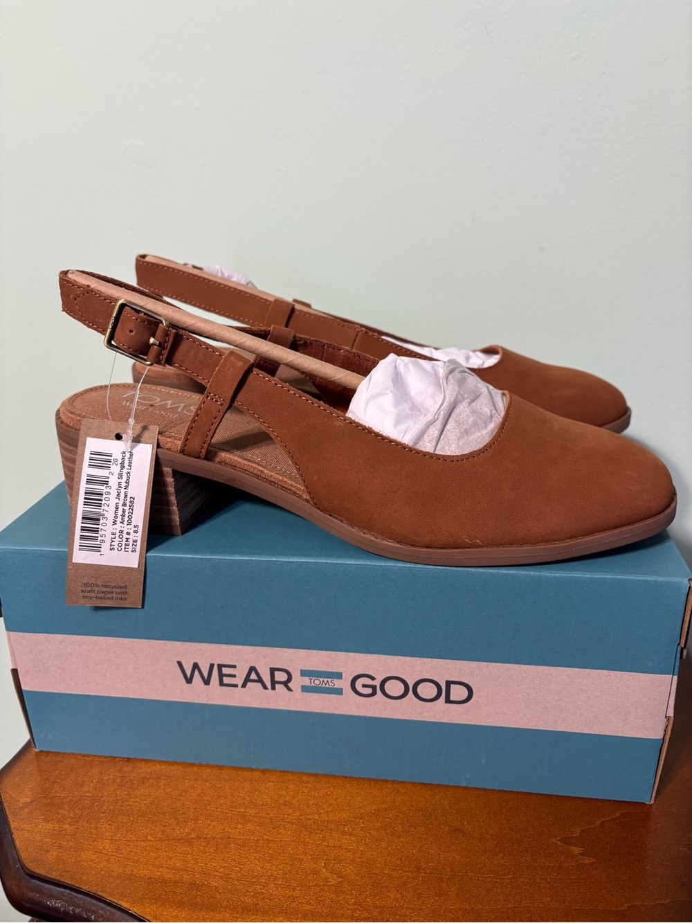 TOMS Jaclyn Slingback Amber Brown Nubuck Leather Women's Mules - Picture 8 of 8